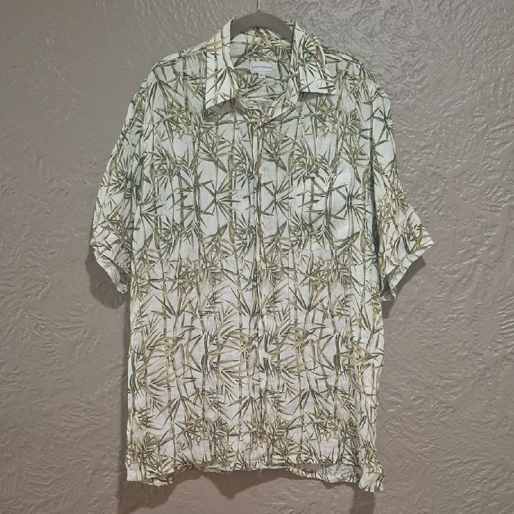 Maus& Hoffman.Men's Bamboo Pattern Shirt - Olive and Cream Size L